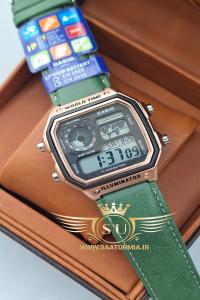 ساعت دیجیتالی کاسیو چرم سبز CASIO WORLD TIME 3299