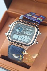 ساعت دیجیتالی کاسیو چرم سرمه ای CASIO WORLD TIME 3299